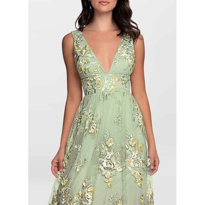 AZ Occasions Romantic Adventure Dusty Sage Embroidery Tulle Maxi Dress