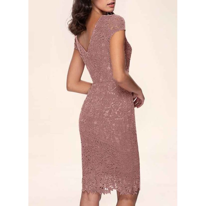 AZ Occasions Heavenly Kiss Dusty Rose Lace Bodycon Short Dress