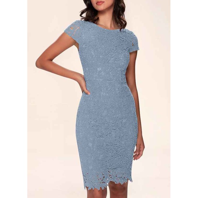 AZ Occasions Heavenly Kiss Dusty Blue Lace Bodycon Short Dress