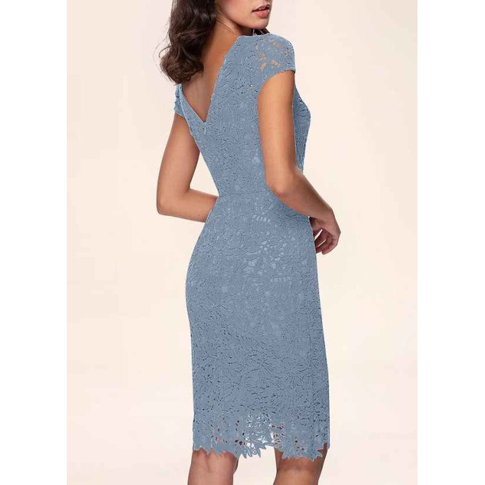 AZ Occasions Heavenly Kiss Dusty Blue Lace Bodycon Short Dress