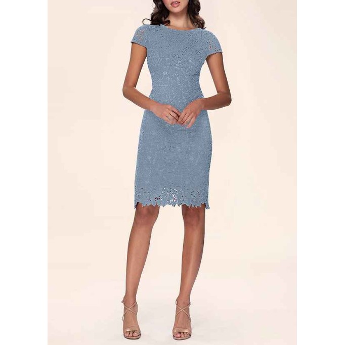 AZ Occasions Heavenly Kiss Dusty Blue Lace Bodycon Short Dress