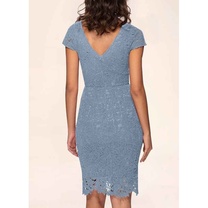 AZ Occasions Heavenly Kiss Dusty Blue Lace Bodycon Short Dress