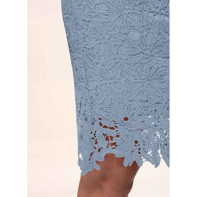 AZ Occasions Heavenly Kiss Dusty Blue Lace Bodycon Short Dress