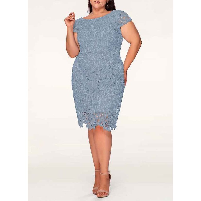 AZ Occasions Heavenly Kiss Dusty Blue Lace Bodycon Short Dress