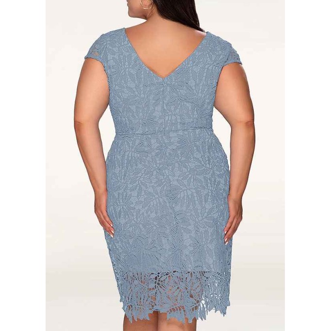 AZ Occasions Heavenly Kiss Dusty Blue Lace Bodycon Short Dress