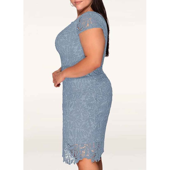 AZ Occasions Heavenly Kiss Dusty Blue Lace Bodycon Short Dress