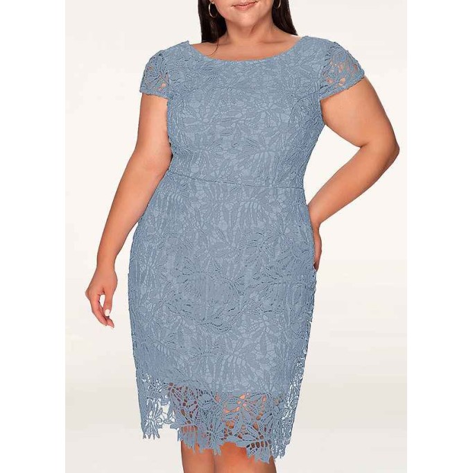 AZ Occasions Heavenly Kiss Dusty Blue Lace Bodycon Short Dress