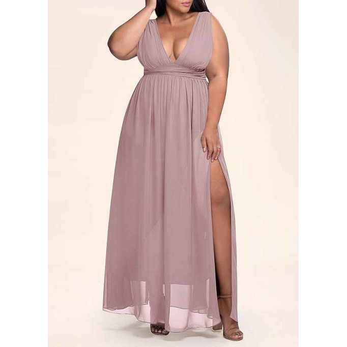 AZ Occasions Dancing Queen Vintage Mauve Chiffon Maxi Dress