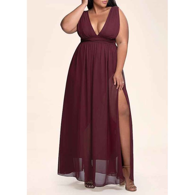 AZ Occasions Dancing Queen Cabernet Chiffon Maxi Dress