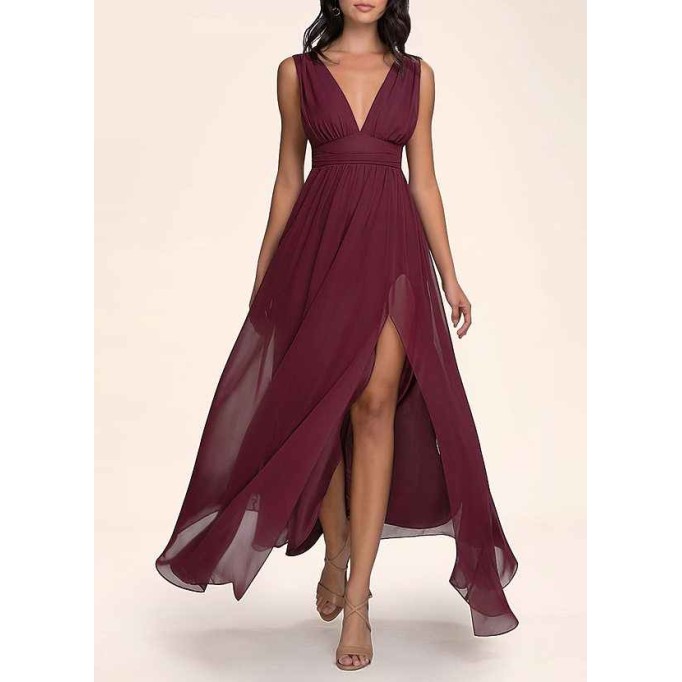 AZ Occasions Dancing Queen Cabernet Chiffon Maxi Dress