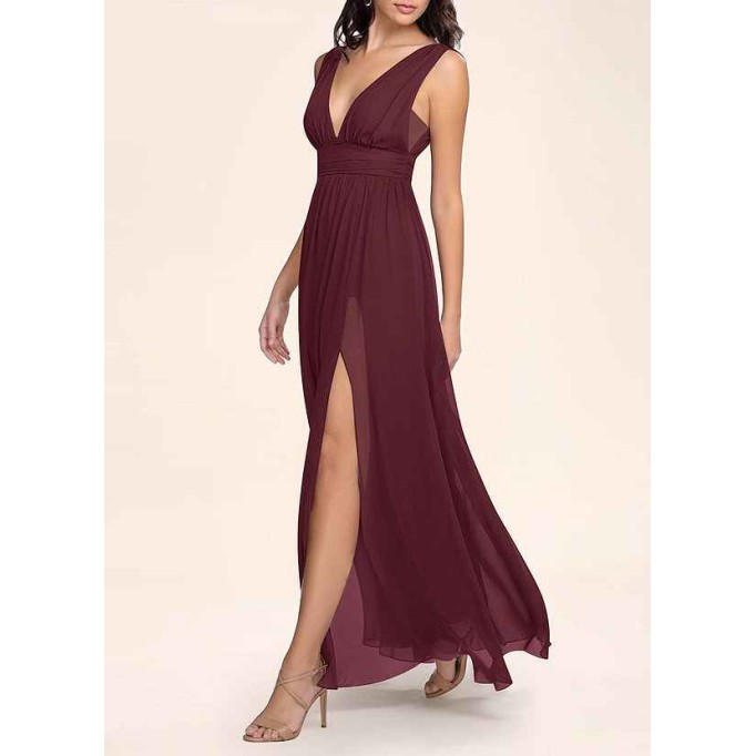 AZ Occasions Dancing Queen Cabernet Chiffon Maxi Dress