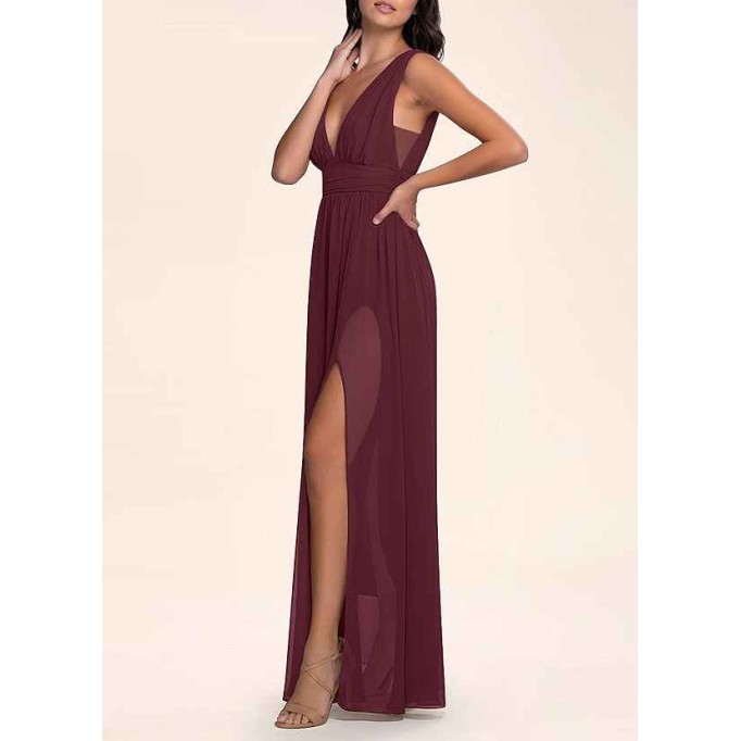 AZ Occasions Dancing Queen Cabernet Chiffon Maxi Dress