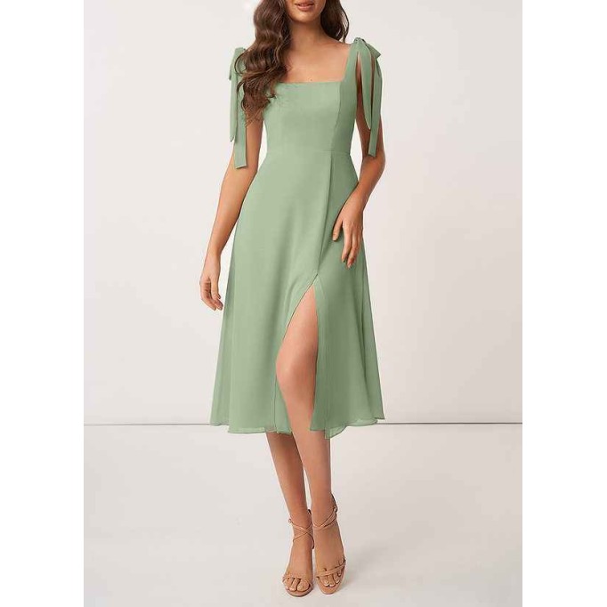 AZ Occasions Bow Tie Chiffon Midi Dress With Slit