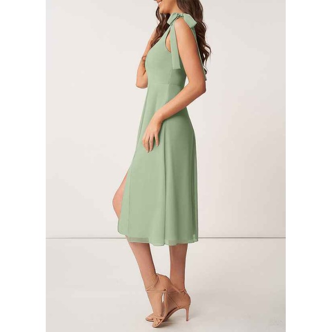 AZ Occasions Bow Tie Chiffon Midi Dress With Slit