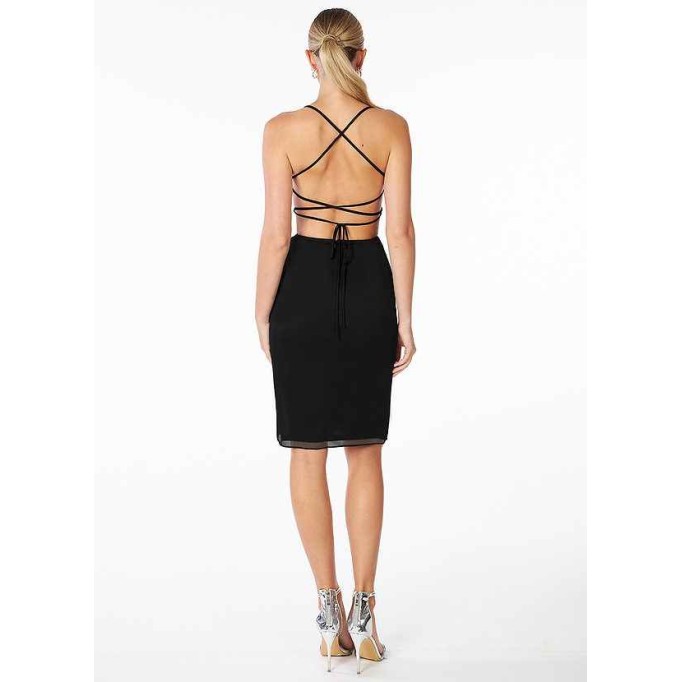 AZ Occasions Spaghetti Straps Midi Mesh Dress with Slit