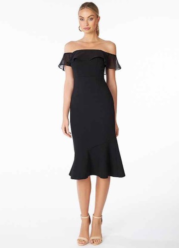 AZ Occasions Off the Shoulder Stretch Crepe Fit and Flare Midi Dress