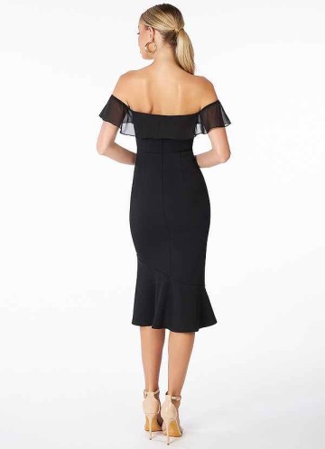 AZ Occasions Off the Shoulder Stretch Crepe Fit and Flare Midi Dress