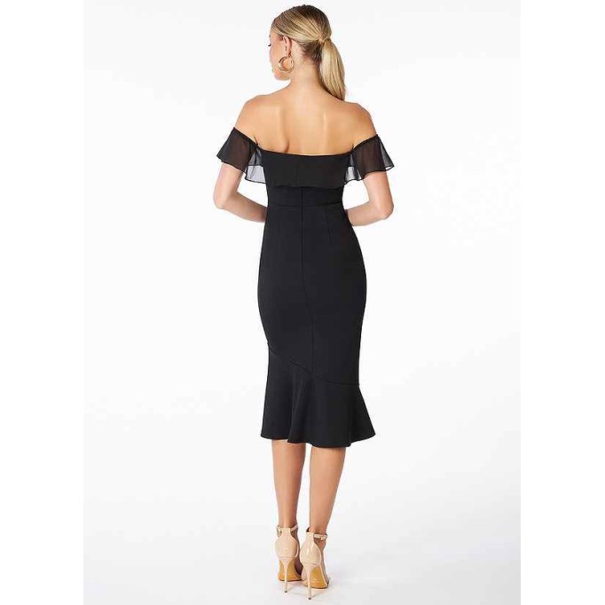 AZ Occasions Off the Shoulder Stretch Crepe Fit and Flare Midi Dress