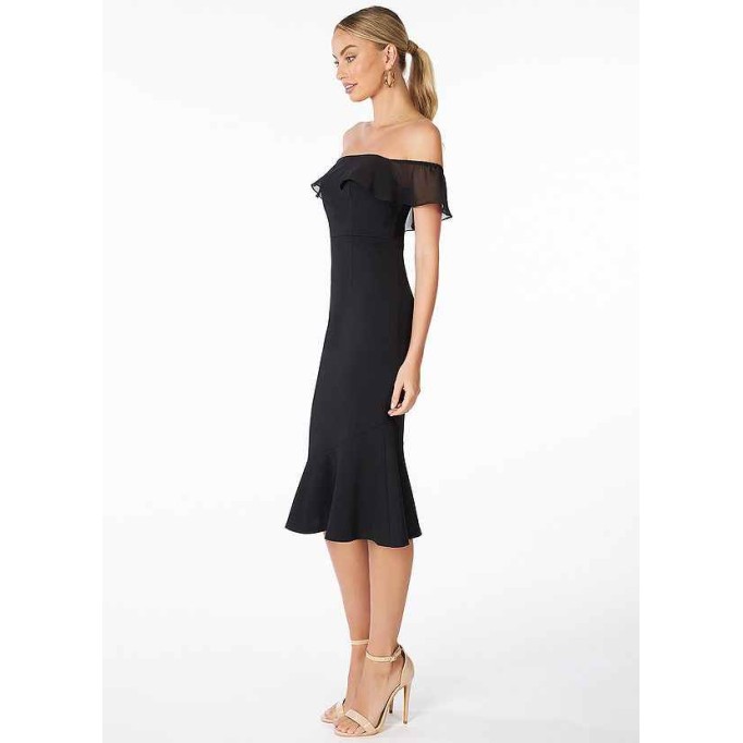 AZ Occasions Off the Shoulder Stretch Crepe Fit and Flare Midi Dress