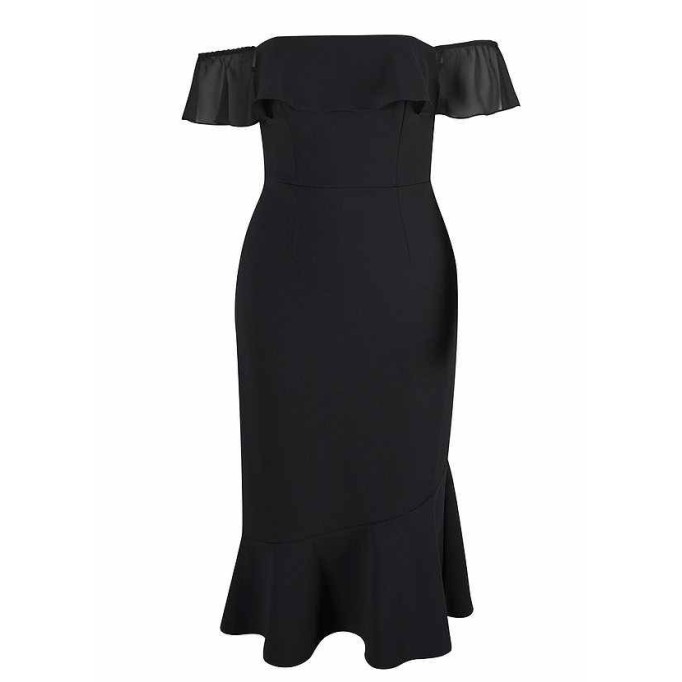 AZ Occasions Off the Shoulder Stretch Crepe Fit and Flare Midi Dress