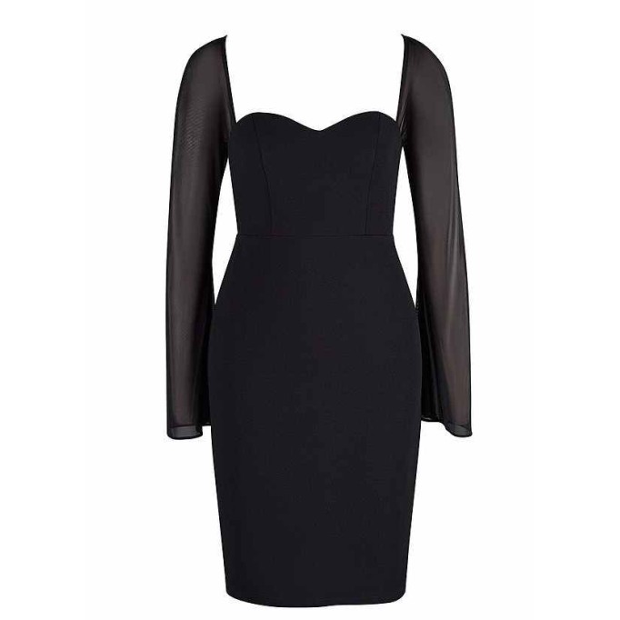 AZ Occasions Mini Stretch Crepe Dress with Mesh Sleeves and Tie Back