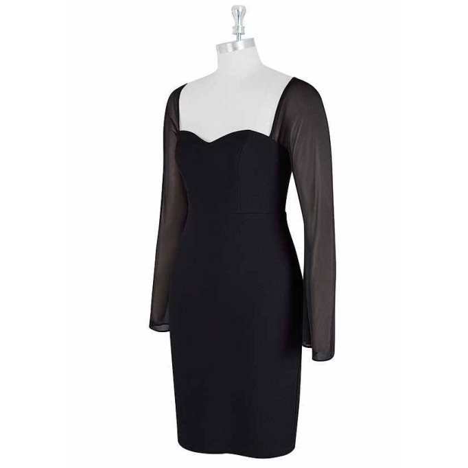 AZ Occasions Mini Stretch Crepe Dress with Mesh Sleeves and Tie Back