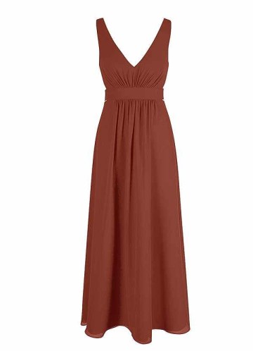 AZ Occasions Bow Tie Maxi Chiffon Dress with V Neckline