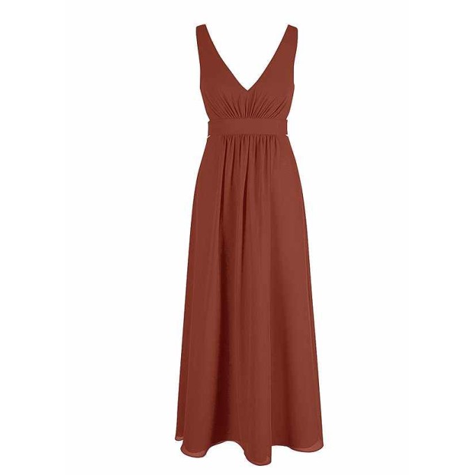 AZ Occasions Bow Tie Maxi Chiffon Dress with V Neckline