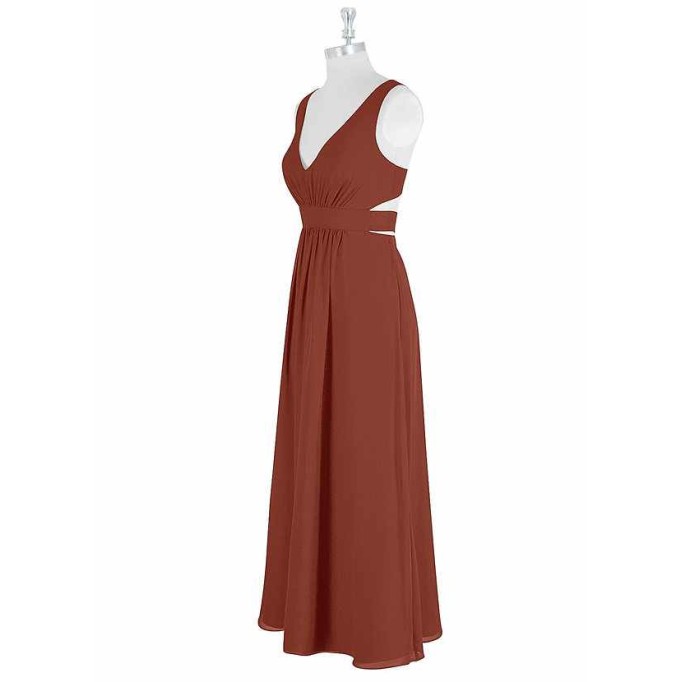 AZ Occasions Bow Tie Maxi Chiffon Dress with V Neckline