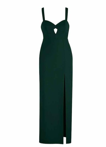 AZ Occasions Maxi Stretch Crepe Dress with Keyhole and Slit