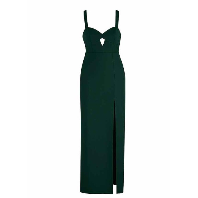 AZ Occasions Maxi Stretch Crepe Dress with Keyhole and Slit