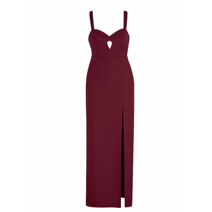 AZ Occasions Maxi Stretch Crepe Dress with Keyhole and Slit