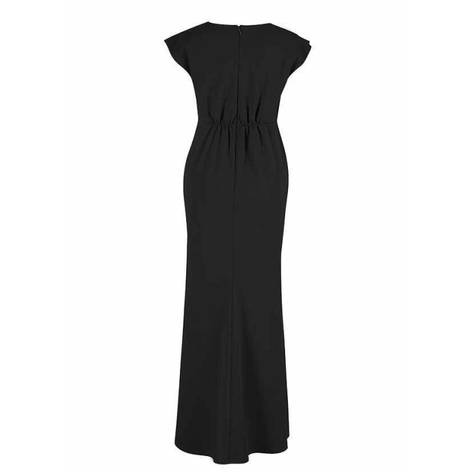 AZ Occasions Maxi Crepe Dress with V Neckline and Cap Sleeves