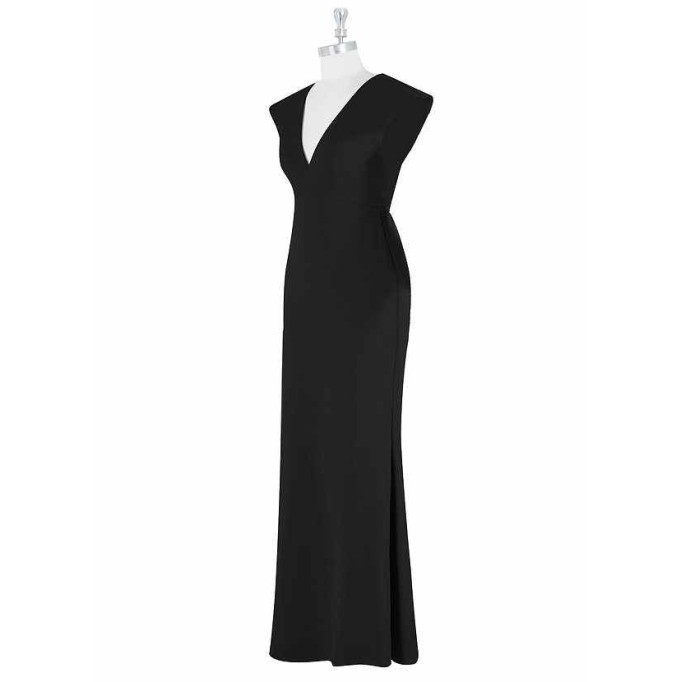 AZ Occasions Maxi Crepe Dress with V Neckline and Cap Sleeves