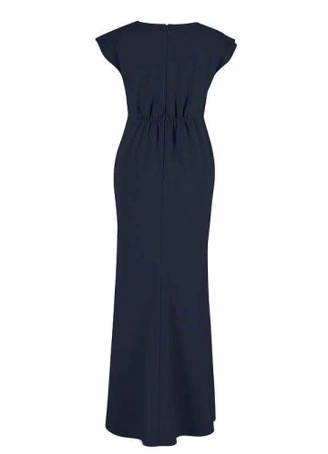 AZ Occasions Maxi Crepe Dress with V Neckline and Cap Sleeves