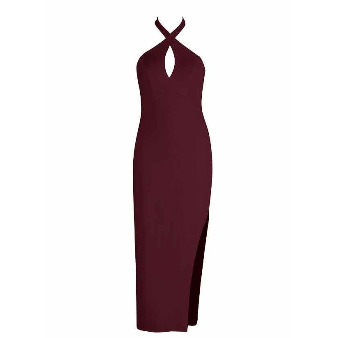 AZ Occasions Stretch Crepe Dress with Keyhole Halter Neckline