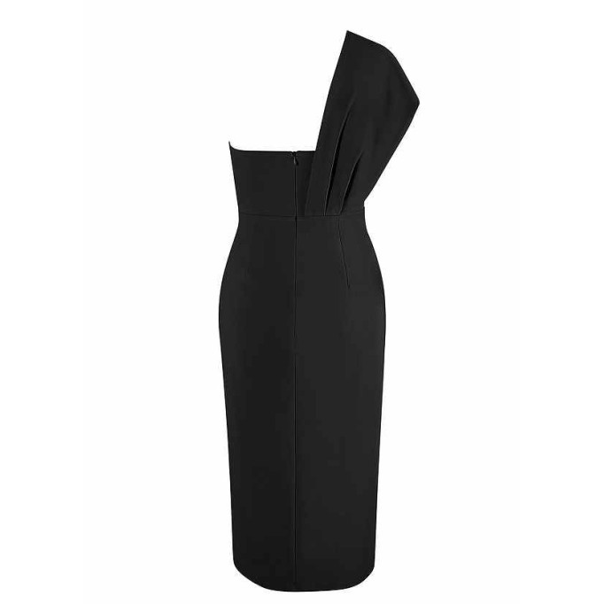 AZ Occasions Draped One Shoulder Midi Dress with Waist Tie