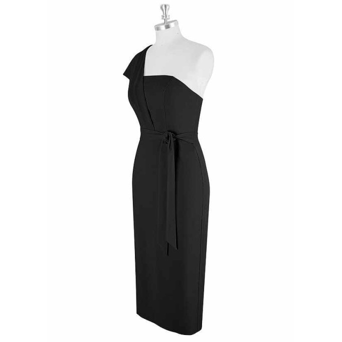 AZ Occasions Draped One Shoulder Midi Dress with Waist Tie