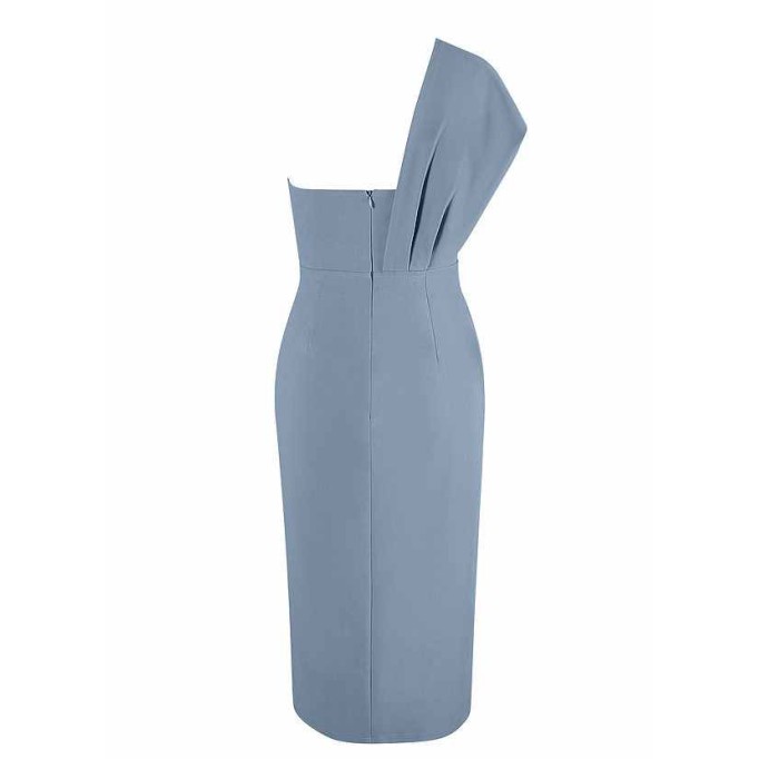 AZ Occasions Draped One Shoulder Midi Dress with Waist Tie