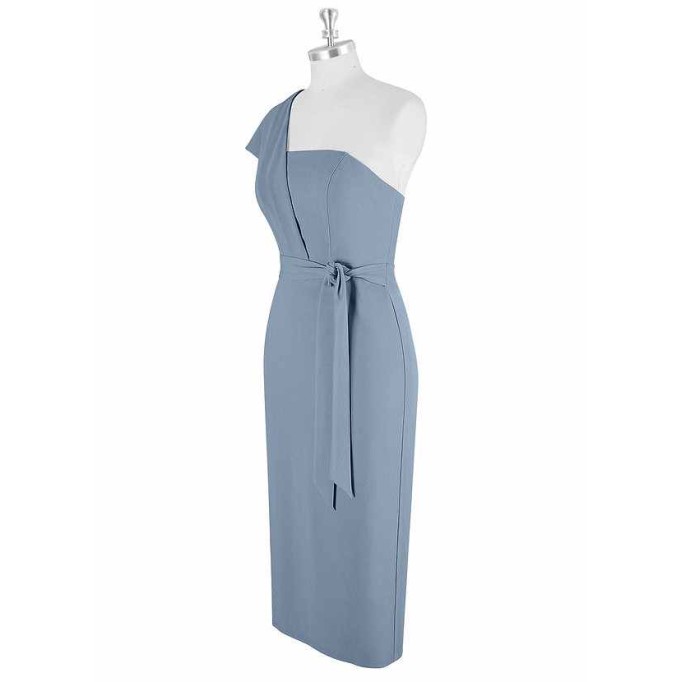 AZ Occasions Draped One Shoulder Midi Dress with Waist Tie