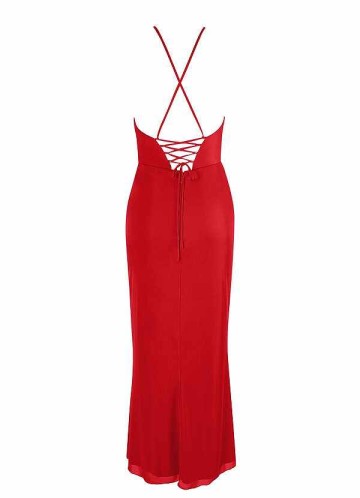 AZ Occasions Midi Mesh Halter Dress with Lace Up Back